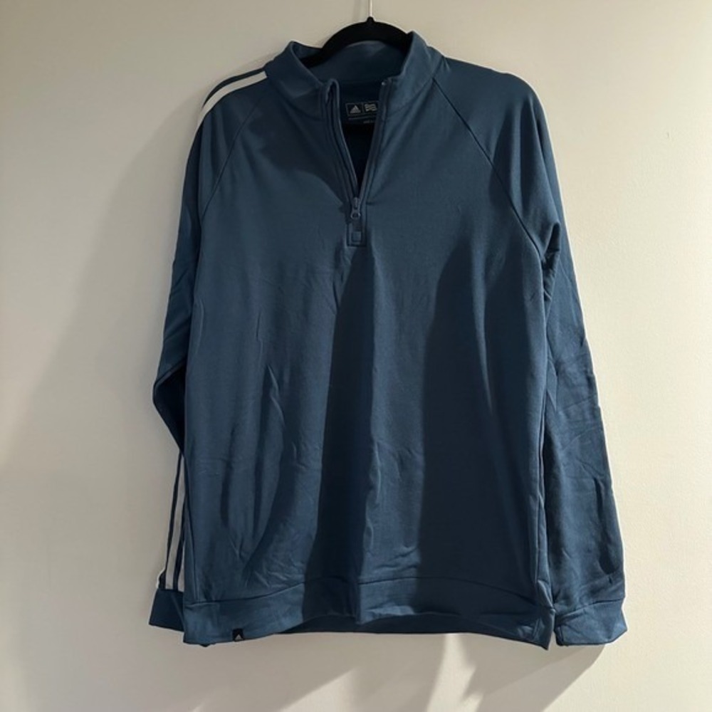 Adidas Golf Men's Blue 3 Stripe Quarter Zip Long Sleeve Pullover Shirt Medium